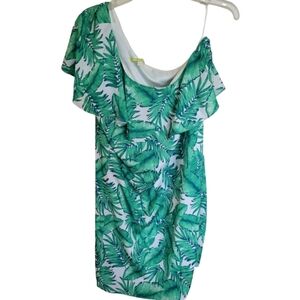 Gianni Bini Bright Green Ivory One Shoulder Pam The Breeze Dress Size Large